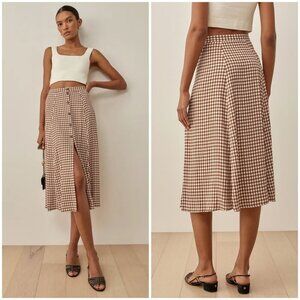 💕REFORMATION💕 Hermosa Skirt ~ Chestnut Check 12 NWOT